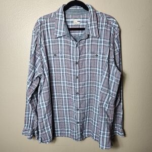 carbon2cobalt Mens Double Cloth Gray Plaid Buttonfront Cotton Shirt-Size XXL